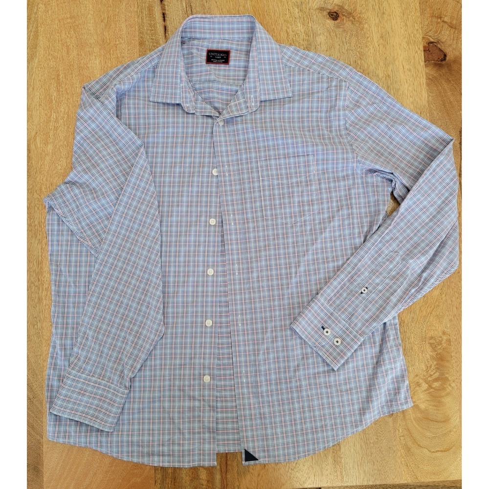 UNTUCKit Shirt Mens Large Light Blue Plaid Long Sleeve Button Front Casual